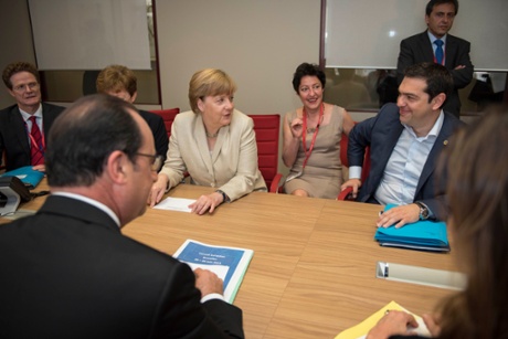 Tsipras with Merkel and Hollande 