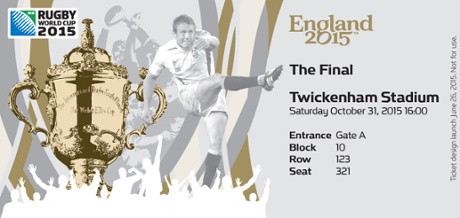 The golden ticket design for the 2015 final, featuring Jonny Wilkinson.