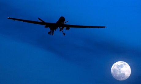 An US Predator drone flies over Kandahar airfield, Afghanistan.