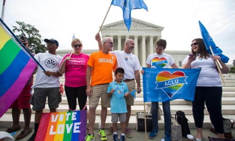 Supporters of gay marriage gather outside the Supreme Court.