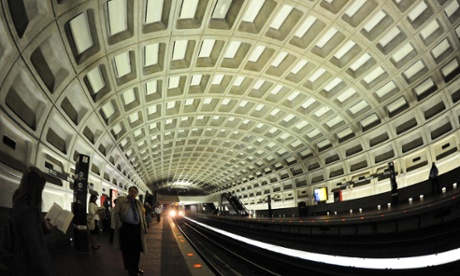 A Metrorail train pulls into the McPherson Square station in Washington DC. 