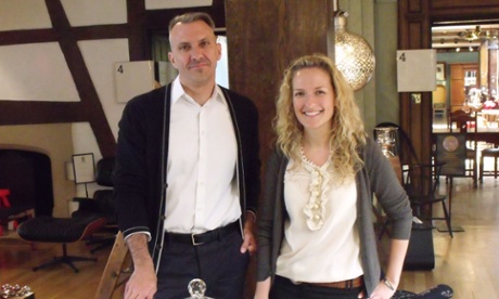 Managing director Ed Burstell with glassmaker Charlotte Sale.