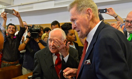 Eighty-two-year-old George Harris and 85-year-old Jack Evans kiss after getting married at court house after fifty four years together in Dallas, 