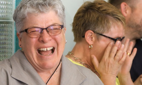 Marj Plumblaughs with her wife Tracy Weitz, whose marriage was today recognized in their home state of Nebraska. 