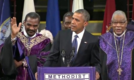 President Obama sings Amazing Grace at Clementa Pinckney eulogy