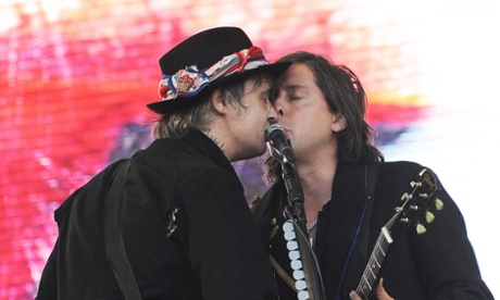Pete Doherty and Carl Barat of the Libertines on the Pyramid stage on Friday.
