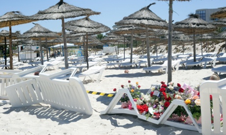 Flowers laid at the scene of Friday’s shooting attack in the coastal town of Sousse, Tunisia.