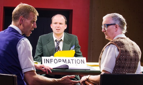 Richard Cant (Assistant), Rory Kinnear (Josef K) and Sarah Crowden (Information Officer) in The Trial.