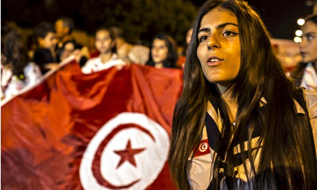 Local people stage an anti-terror protest in Sousse on 27 June 2015