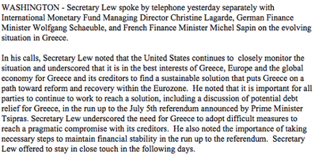 Jack Lew statement