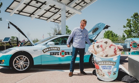 ​Ben & Jerry's CEO Jostein Solheim launches the Save Our Swirled flavor at the headquarters of Tesla Motors in May.
