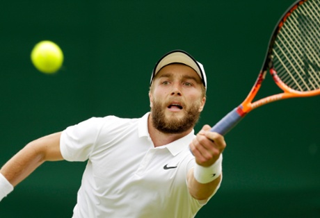 Liam Broady makes a return during his fightback against Marinko Matosevic of Australia.