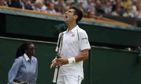 Novak Djokovic reacts on his way to victory against Phillip Kohlschreiber.