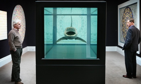 Damien Hirst's The Kingdom, featuring a tiger shark in formaldehyde, at Sotheby's auction Beautiful Inside My Head Forever, in 2008.