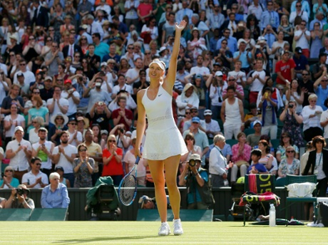 Maria Sharapova celebrates after winning.