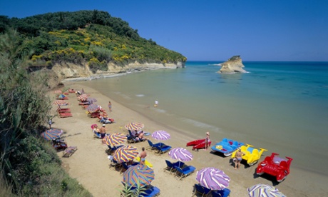 People on the beach in Corfu