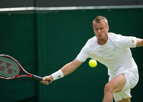 Lleyton Hewitt fighting hard against Jarkko Nieminen.