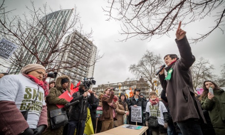 Green Party speaker at London March for Homes, 31 Jan 2015.