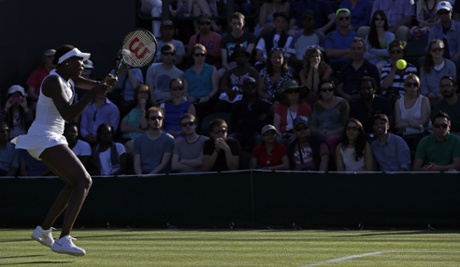 Venus Williams returns to Madison Brengle during her emphatic win.