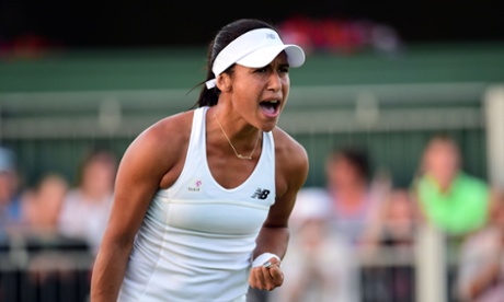 Heather Watson celebrates as she recovers to take the second set.