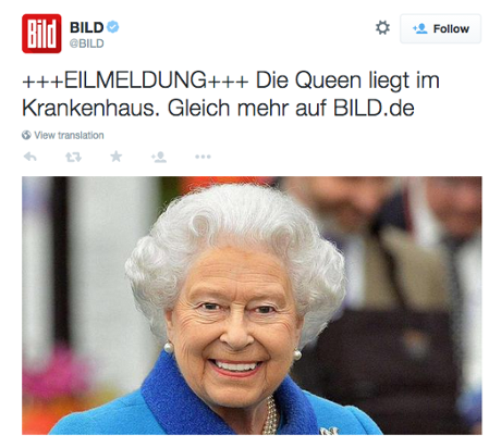 Bild's report of the Queen's hospital visit
