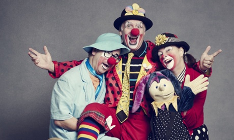 ‘You buzz buzz buzz, then go back out the door into reality’:(from left) Andy the Clown with husband and wife Miki and Debbie.