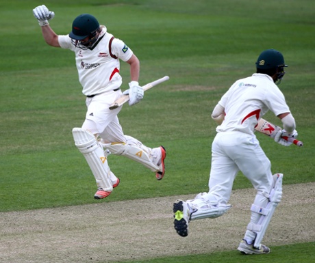 Lewis Hill celebrates after the winning run.