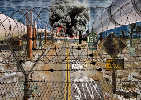 British artists KennardPhillipps have created a new version of the painting 'Pearblossom' by David Hockney. It shows two pipelines leading to a massive explosion at sea