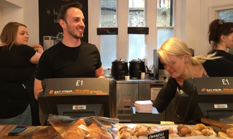 Joe Kaye and his staff serving customers at lunchtime.