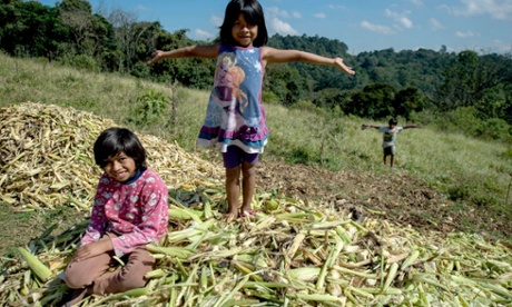Guarani indigenous children at the Tekoa Itakupe village in the Guarani indigenous community of the Jaragúa neighborhood on 21 May 2015.