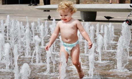 Darcie Kennedy, aged two, cools off in the water fountains at Granary Square in King's Cross,on 29 June.