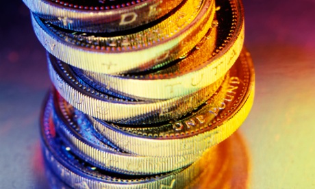 A pile of one pound coins