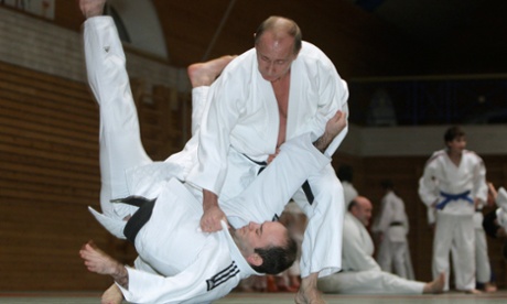 Showing off his judo skills.