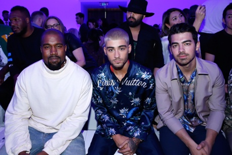Kanye West, Zayn Malik and Joe Jonas at the Louis Vuitton menswear SS16 show.