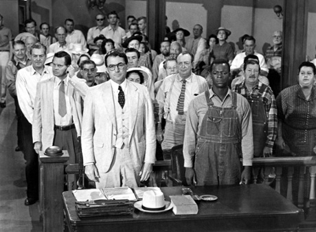 Gregory Peck as Atticus Finch and Brock Jones as Tom Robinson in the 1962 film adaptation of <em>To Kill a Mockingbird</em>.