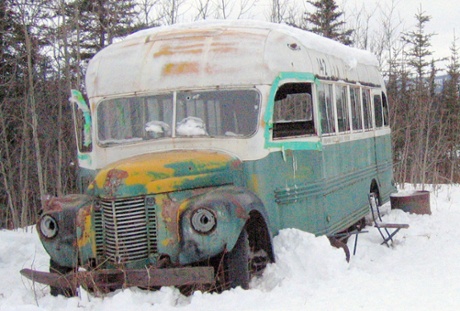 The abandoned bus where Christopher McCandless starved to death in 1992, as shown in the film Into the Wild (2007).