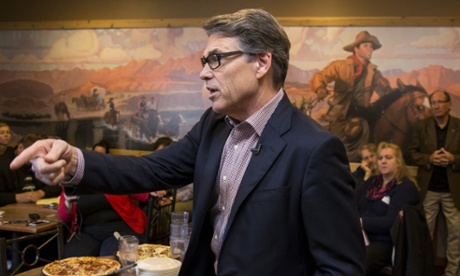 Rick Perry addresses voters during a meet and greet event at Pizza Ranch in Sioux Center, Iowa.