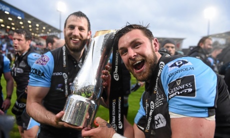 Tommy Seymour, left, and Ryan Wilson celebrate after Glasgow beat Munster to win the Pro 12 title.