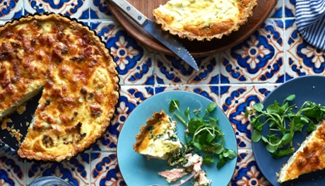 Herbed salmon and ricotta quiche and rosted cauliflower, gruyer and pancetta quiche
