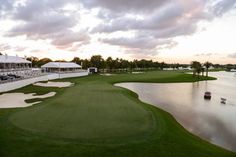 A scenic view of the 18th green on the Blue Monster Course at Doral in Florida.