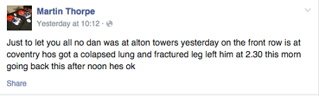 Martin Thorpe Facebook post