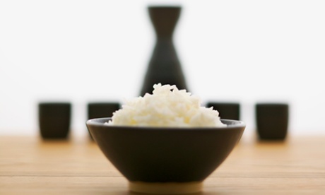 rice and sake on a table