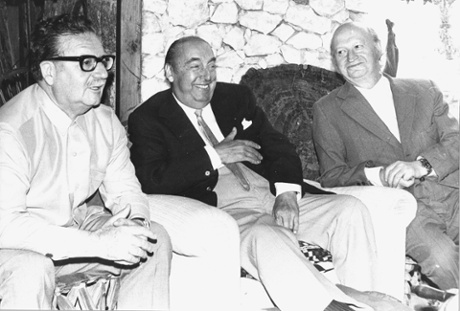 From left: Chilean president Salvador Allende – who died during Pinochet's coup – with Pablo Neruda and communist politician Volodia Teitelboim.