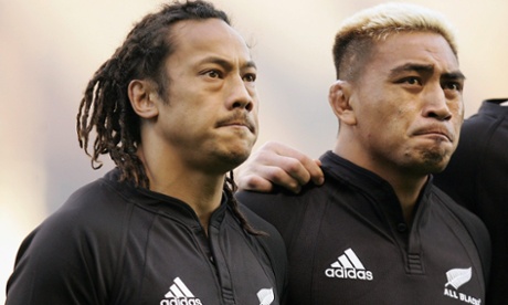 Tana Umaga and Jerry Collins watch on during the national anthems prior to the Investec Challenge match between England and New Zealand at Twickenham on 19 November 2005.