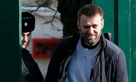 Alexei Navalny walks out of a Moscow detention centre on 6 March, 2015.