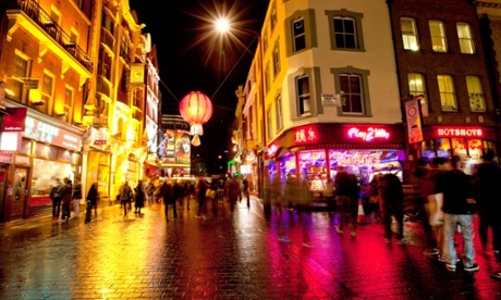 Central London at night.