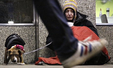 Homeless woman with her dog in London
