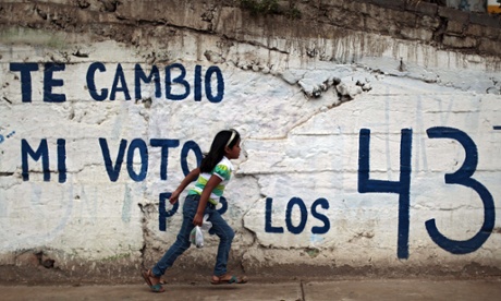 Graffiti in Tlapa, southern Mexico, calls for a boycott of the elections as a protest to recover the 43 students who disappeared from Ayotzinapa, Guerrero state in September last year.