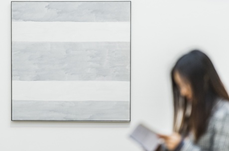 Untitled 2004 (her last painting) Agnes Martin exhibition, Tate Modern,.