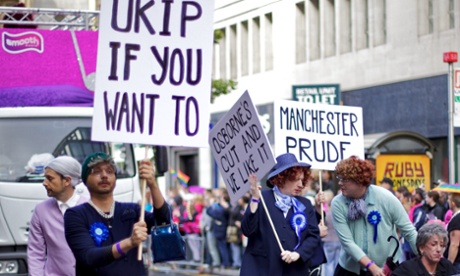 The Salford Ladies United Temperance Society namecheck Ukip on a placard during a gay pride march in Manchester.